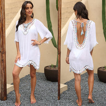 Load image into Gallery viewer, 2021 Summer New Sexy Halter Strap Hand Hook Stitching Five-Point Sleeve Irregular Beach Top Women