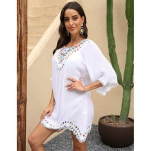Load image into Gallery viewer, 2021 Summer New Sexy Halter Strap Hand Hook Stitching Five-Point Sleeve Irregular Beach Top Women