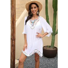 Load image into Gallery viewer, 2021 Summer New Sexy Halter Strap Hand Hook Stitching Five-Point Sleeve Irregular Beach Top Women