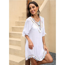 Load image into Gallery viewer, 2021 Summer New Sexy Halter Strap Hand Hook Stitching Five-Point Sleeve Irregular Beach Top Women