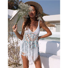 Load image into Gallery viewer, 2021 Summer New Sexy Perspective Handmade Crochet Tassel Stitching Beach Bikini Top Suspender Skirt
