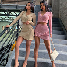 Load image into Gallery viewer, 2021 Summer New Slim Lotus Leaf Cardigan Long-Sleeved Tight-Fitting Hip Two-Piece Suit