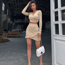 Load image into Gallery viewer, 2021 Summer New Slim Lotus Leaf Cardigan Long-Sleeved Tight-Fitting Hip Two-Piece Suit