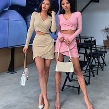 Load image into Gallery viewer, 2021 Summer New Slim Lotus Leaf Cardigan Long-Sleeved Tight-Fitting Hip Two-Piece Suit