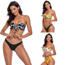 Load image into Gallery viewer, 2021 Summer New Style Bikini Swimsuit Female T-Shaped Triangle Split Tube Top Sexy Print Suit