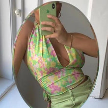 Load image into Gallery viewer, 2021 Summer New Style Fashion Women V Neck Top Sexy Open Back Bandage Sleeveless Flower Wrapped Chest Tank For Ladies