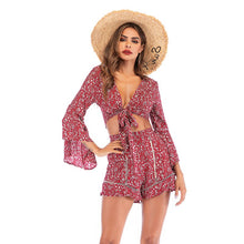 Load image into Gallery viewer, 2021 Summer New Style Long-Sleeved Floral Sexy Chiffon Shirt Beach Vacation Shorts Female Suit