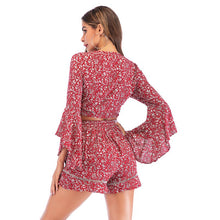 Load image into Gallery viewer, 2021 Summer New Style Long-Sleeved Floral Sexy Chiffon Shirt Beach Vacation Shorts Female Suit