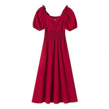 Load image into Gallery viewer, 2021 Summer New Style Retro Platycodon French Red Square Collar Dress Temperament Long Skirt Women&#39;s Clothing