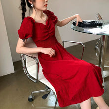 Load image into Gallery viewer, 2021 Summer New Style Retro Platycodon French Red Square Collar Dress Temperament Long Skirt Women&#39;s Clothing