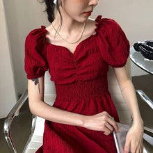 Load image into Gallery viewer, 2021 Summer New Style Retro Platycodon French Red Square Collar Dress Temperament Long Skirt Women&#39;s Clothing