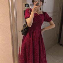 Load image into Gallery viewer, 2021 Summer New Style Retro Platycodon French Red Square Collar Dress Temperament Long Skirt Women&#39;s Clothing