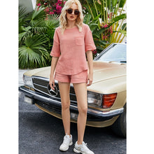 Load image into Gallery viewer, 2021 Summer New Style Solid Color Cotton And Linen Round Neck Drop Shoulder Sleeve Fashion Casual Sports Two-Piece Suit