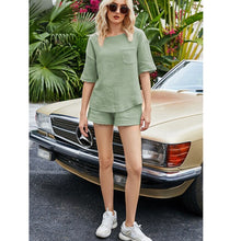 Load image into Gallery viewer, 2021 Summer New Style Solid Color Cotton And Linen Round Neck Drop Shoulder Sleeve Fashion Casual Sports Two-Piece Suit