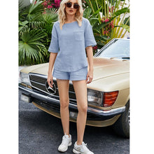 Load image into Gallery viewer, 2021 Summer New Style Solid Color Cotton And Linen Round Neck Drop Shoulder Sleeve Fashion Casual Sports Two-Piece Suit
