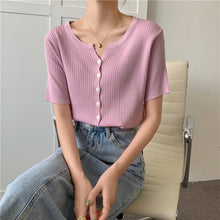 Load image into Gallery viewer, 2021 Summer New Trendy Korean Style Chic Top Summer Design Knitted Short-Sleeved T-shirt Bottoming Shirt For Women Plus Size