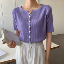 Load image into Gallery viewer, 2021 Summer New Trendy Korean Style Chic Top Summer Design Knitted Short-Sleeved T-shirt Bottoming Shirt For Women Plus Size