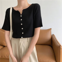 Load image into Gallery viewer, 2021 Summer New Trendy Korean Style Chic Top Summer Design Knitted Short-Sleeved T-shirt Bottoming Shirt For Women Plus Size
