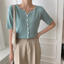Load image into Gallery viewer, 2021 Summer New Trendy Korean Style Chic Top Summer Design Knitted Short-Sleeved T-shirt Bottoming Shirt For Women Plus Size