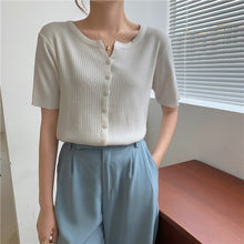 Load image into Gallery viewer, 2021 Summer New Trendy Korean Style Chic Top Summer Design Knitted Short-Sleeved T-shirt Bottoming Shirt For Women Plus Size