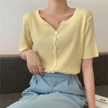 Load image into Gallery viewer, 2021 Summer New Trendy Korean Style Chic Top Summer Design Knitted Short-Sleeved T-shirt Bottoming Shirt For Women Plus Size