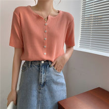 Load image into Gallery viewer, 2021 Summer New Trendy Korean Style Chic Top Summer Design Knitted Short-Sleeved T-shirt Bottoming Shirt For Women Plus Size