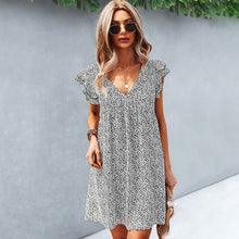 Load image into Gallery viewer, 2021 Summer New Women&#39; S Fashion Sexy Floral Print Deep V Neck Flying Short Sleeve Ruffles Loose A Line Mini Dress Ladies Basic