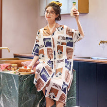 Load image into Gallery viewer, 2021 Summer New Women Short-sleeved Silk Cardigan Pajamas Students&#39; Cute Cartoon Long Nightdress HomeWear Can Be Worn Outside
