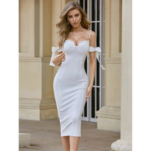 Load image into Gallery viewer, 2021 Summer New Women&#39;s Clothes Silk High-Elastic Pearl Sling Sexy Low-Cut Open Back Bag Hip midLength Bandage Dress