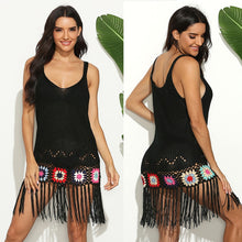 Load image into Gallery viewer, 2021 Summer New Women&#39;s Color Matching Handmade Crochet Flower Stitching Tassel Sling Braided Dress