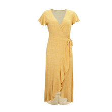 Load image into Gallery viewer, 2021 Summer New Women&#39;s Fashion Casual Floral Print Deep V Neck Short Sleeve Loose Waist Lace Up Ankle Lenght Dress Ladies Slim