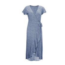 Load image into Gallery viewer, 2021 Summer New Women&#39;s Fashion Casual Floral Print Deep V Neck Short Sleeve Loose Waist Lace Up Ankle Lenght Dress Ladies Slim