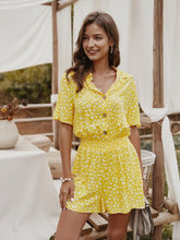 Load image into Gallery viewer, 2021 Summer New Women&#39;s Fashion Casual Floral Print Turn Down Collar Buttons Folds Tunic Empire Slim Straight Playsuits Ladies