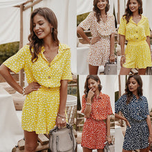 Load image into Gallery viewer, 2021 Summer New Women&#39;s Fashion Casual Floral Print Turn Down Collar Buttons Folds Tunic Empire Slim Straight Playsuits Ladies