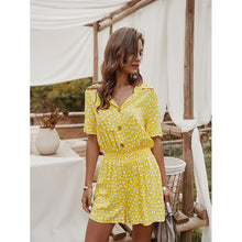 Load image into Gallery viewer, 2021 Summer New Women&#39;s Fashion Casual Floral Print Turn Down Collar Buttons Folds Tunic Empire Slim Straight Playsuits Ladies