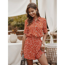 Load image into Gallery viewer, 2021 Summer New Women&#39;s Fashion Casual Floral Print Turn Down Collar Buttons Folds Tunic Empire Slim Straight Playsuits Ladies
