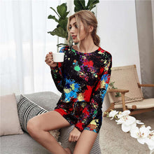 Load image into Gallery viewer, 2021 Summer New Women&#39;s Fashion Casual O Neck Tie Dye Long Sleeve Drawsting Elastic Pockets Waist Short Pant Skinny Ladies Basic