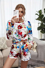 Load image into Gallery viewer, 2021 Summer New Women&#39;s Fashion Casual O Neck Tie Dye Long Sleeve Drawsting Elastic Pockets Waist Short Pant Skinny Ladies Basic