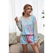 Load image into Gallery viewer, 2021 Summer New Women&#39;s Fashion Casual O Neck Tie Dye Long Sleeve Drawsting Elastic Pockets Waist Short Pant Skinny Ladies Basic