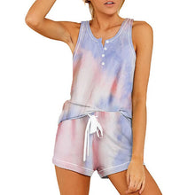 Load image into Gallery viewer, 2021 Summer New Women&#39;s Fashion Casual O Neck Tie Dye Sleeveless Buttons Vest Elastic Waist Lace Up Pockets Short Pant Lady Slim
