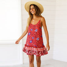 Load image into Gallery viewer, 2021 Summer New Women&#39;s Fashion Casual Print Deep V Neck Spaghetti Straps Sleeveless Backless Loose Waist A Line Mini Dress Lady