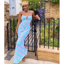 Load image into Gallery viewer, 2021 Summer New Women&#39;s Fashion Casual Print Deep V Neck Spaghetti Strapssleeveless Tunic Package Hip Floor Lenght Dress Ladies