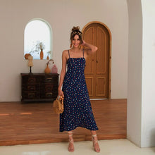 Load image into Gallery viewer, 2021 Summer New Women&#39;s Fashion Casual Print Slash Neck Spaghetti Straps Sleeveless Backless Loose Waist Ankle Lenght Dress Lady