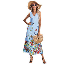 Load image into Gallery viewer, 2021 Summer New Women&#39;s Fashion Casual Print V Neck Spaghetti Strap Sleeveless Elastic Waist Ankle Lenght Dress Lady Loose Basic