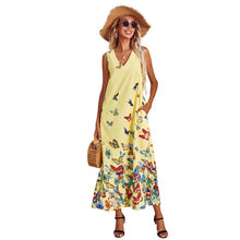 Load image into Gallery viewer, 2021 Summer New Women&#39;s Fashion Casual Print V Neck Spaghetti Strap Sleeveless Elastic Waist Ankle Lenght Dress Lady Loose Basic