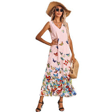 Load image into Gallery viewer, 2021 Summer New Women&#39;s Fashion Casual Print V Neck Spaghetti Strap Sleeveless Elastic Waist Ankle Lenght Dress Lady Loose Basic