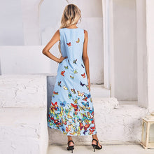 Load image into Gallery viewer, 2021 Summer New Women&#39;s Fashion Casual Print V Neck Spaghetti Strap Sleeveless Elastic Waist Ankle Lenght Dress Lady Loose Basic