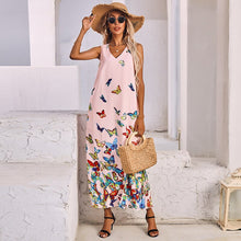 Load image into Gallery viewer, 2021 Summer New Women&#39;s Fashion Casual Print V Neck Spaghetti Strap Sleeveless Elastic Waist Ankle Lenght Dress Lady Loose Basic