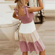 Load image into Gallery viewer, 2021 Summer New Women&#39;s Fashion Casual Slash Neck Spaghetti Straps Bow Sleeveless Backless Patchwork Knee Lenght Dress Lady Slim