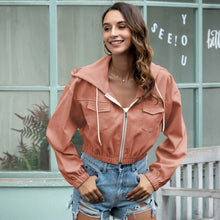 Load image into Gallery viewer, 2021 Summer New Women&#39;s Fashion Casual Solid Cardigan Hooded Collar Pockets Zippers Long Sleeve Patchwork Slim Short Coat Ladies